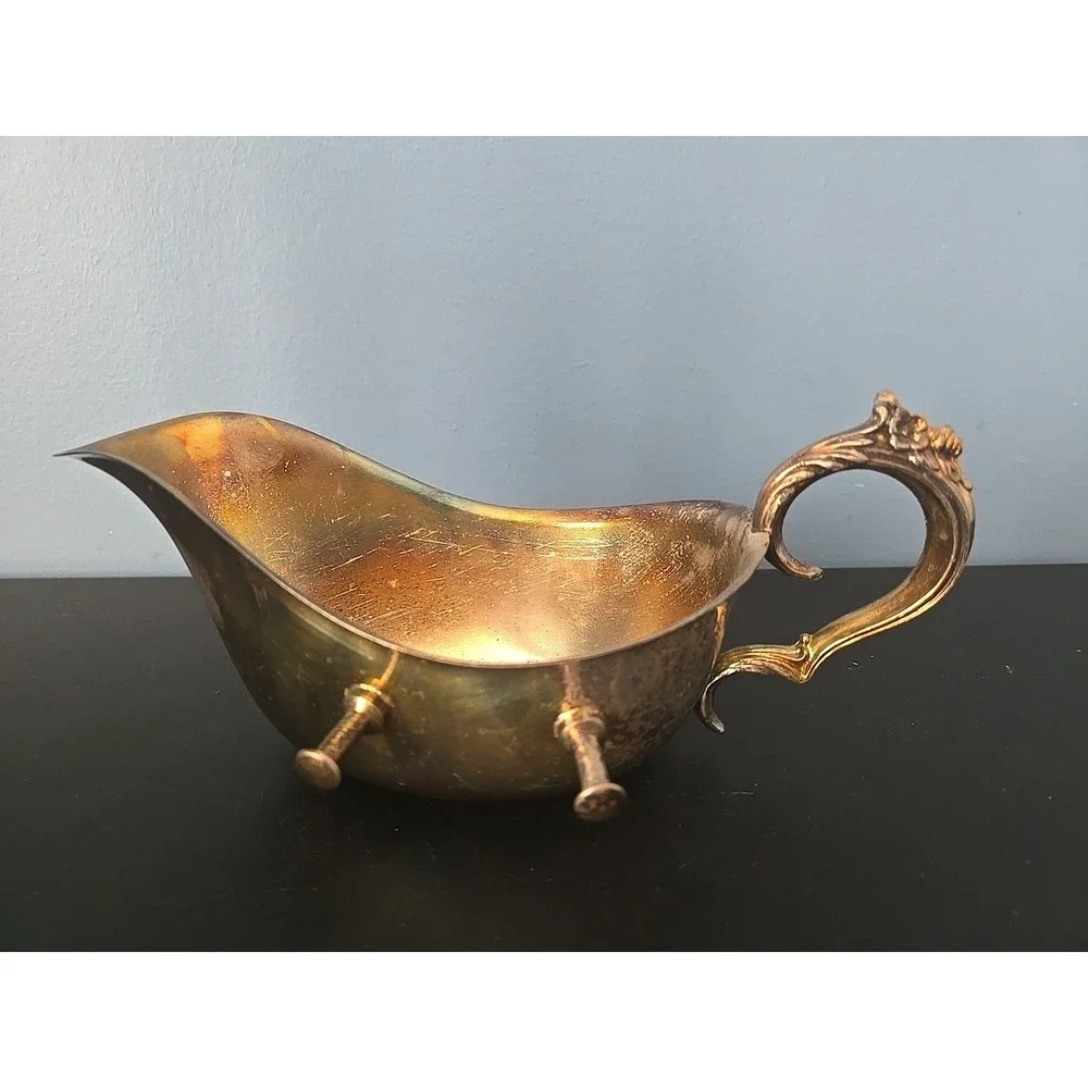 Vintage SILVER Plated Tilting Gravy‎ Sauce Ornate Boat